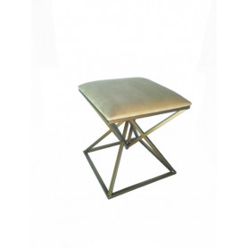 POUF DIAMANTE BEIGE IN METALLO E TESSUTO BEIGE - MD WebStore