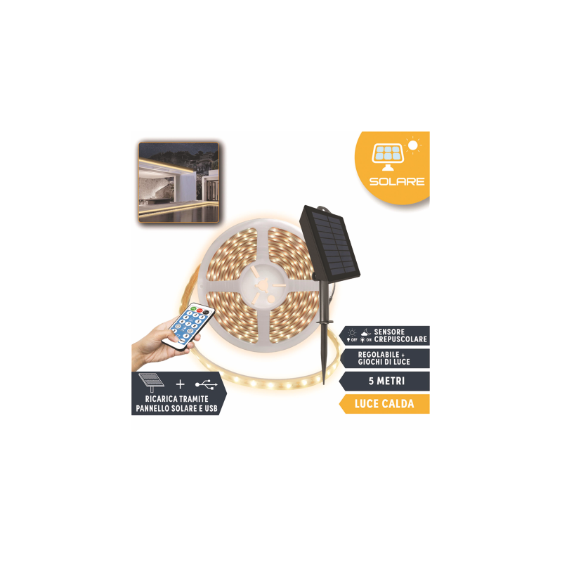 STRISCIA 60 LED A PANNELLO SOLARE - MD WebStore